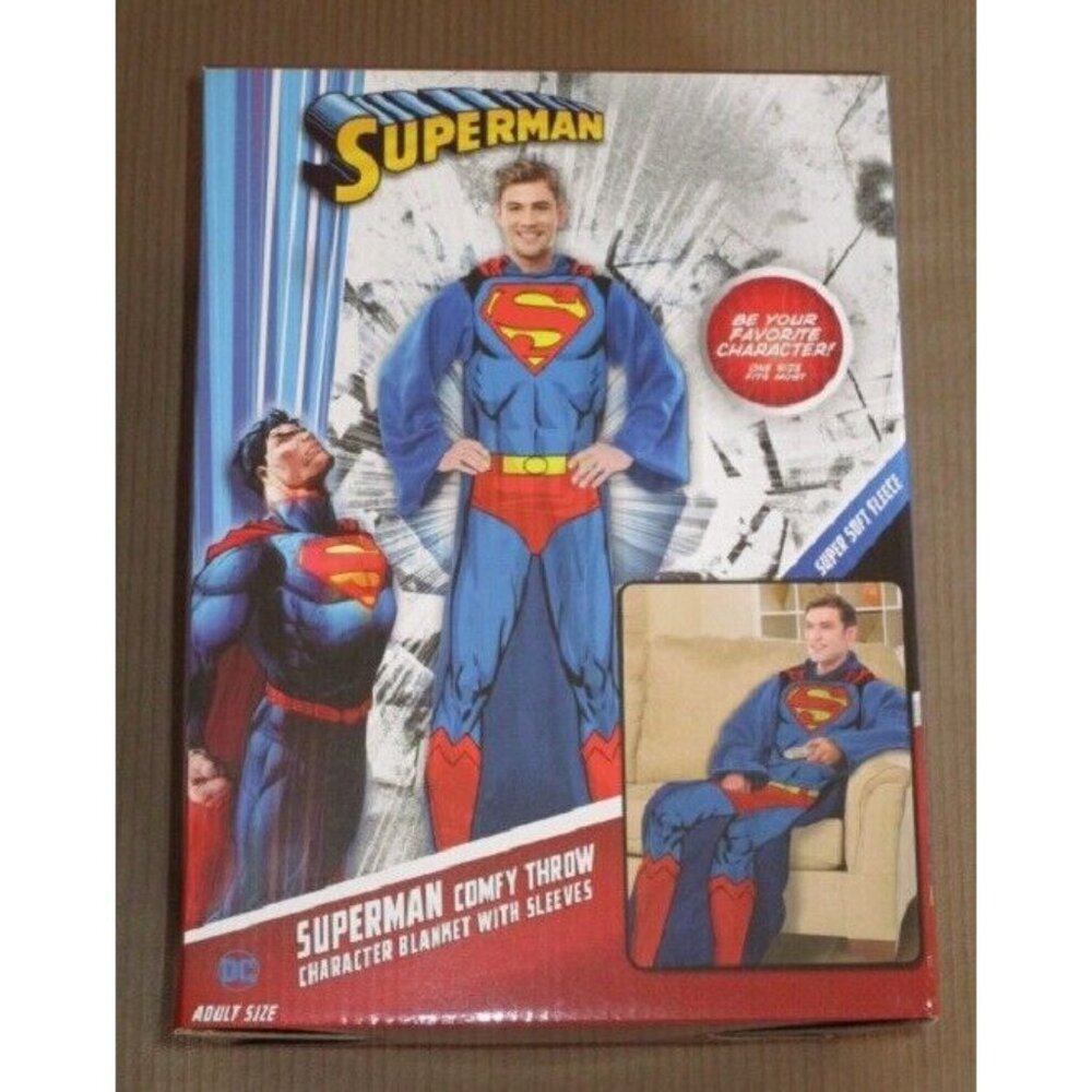 New Official Superman Fleece Blanket Robe Sleeves Super Man Hero NIB DC Comics